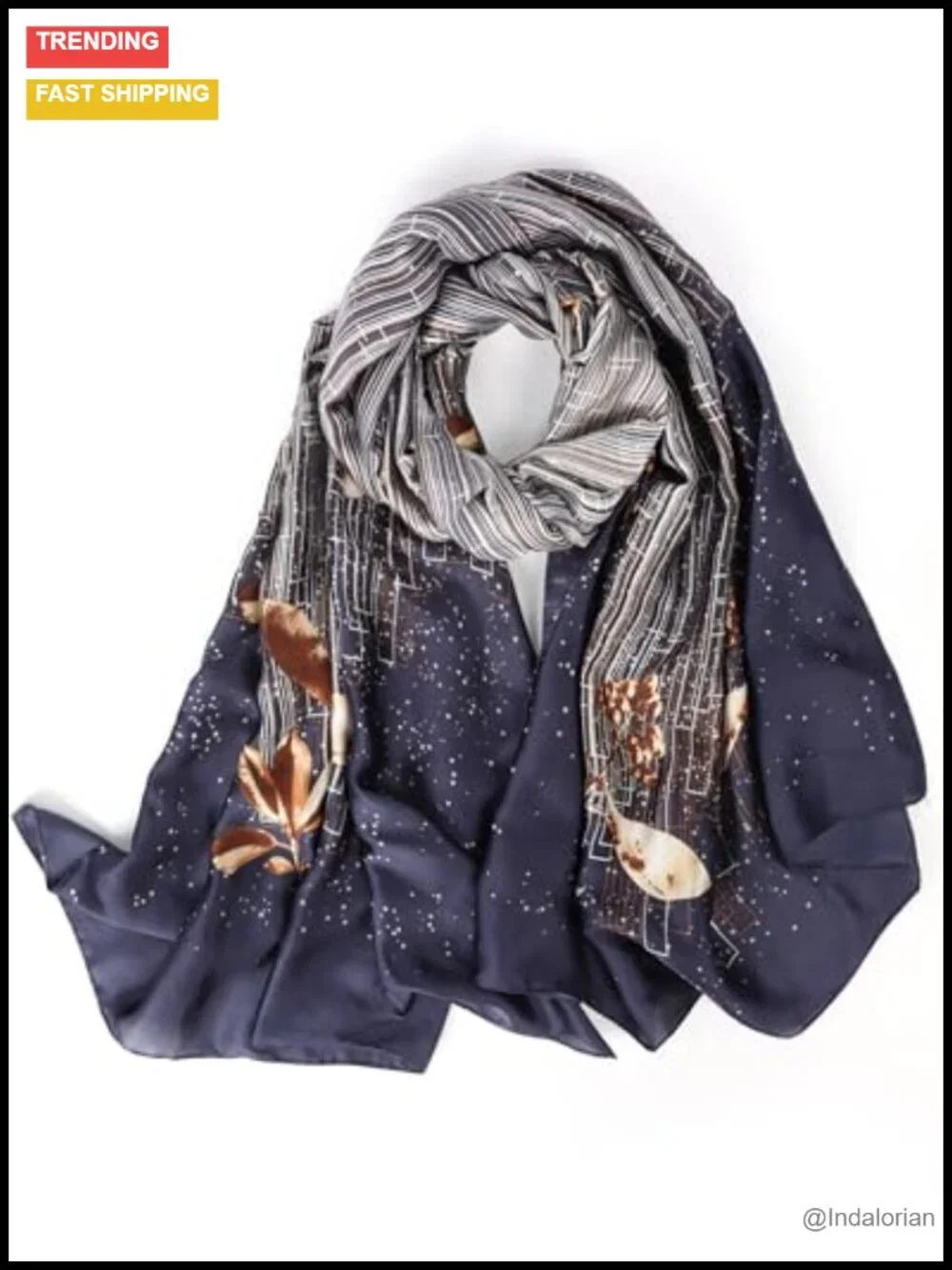 Silk Feeling Floral Long Scarf Satin Shawl Wrap Large Gift Packed